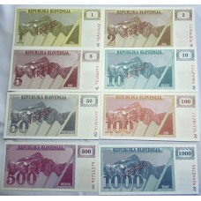 SLOVENIA 1990 . ONE 1 - ONE THOUSAND 1,000 TOLARJEV BANKKNOTES . SPECIMEN